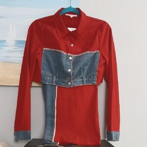 Red and Denim Pantsuit